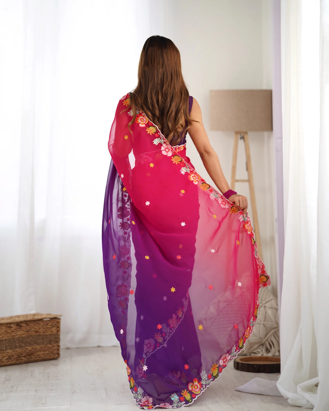 Ethnic Charm Georgette Saree with All Over Embroidered Detailing