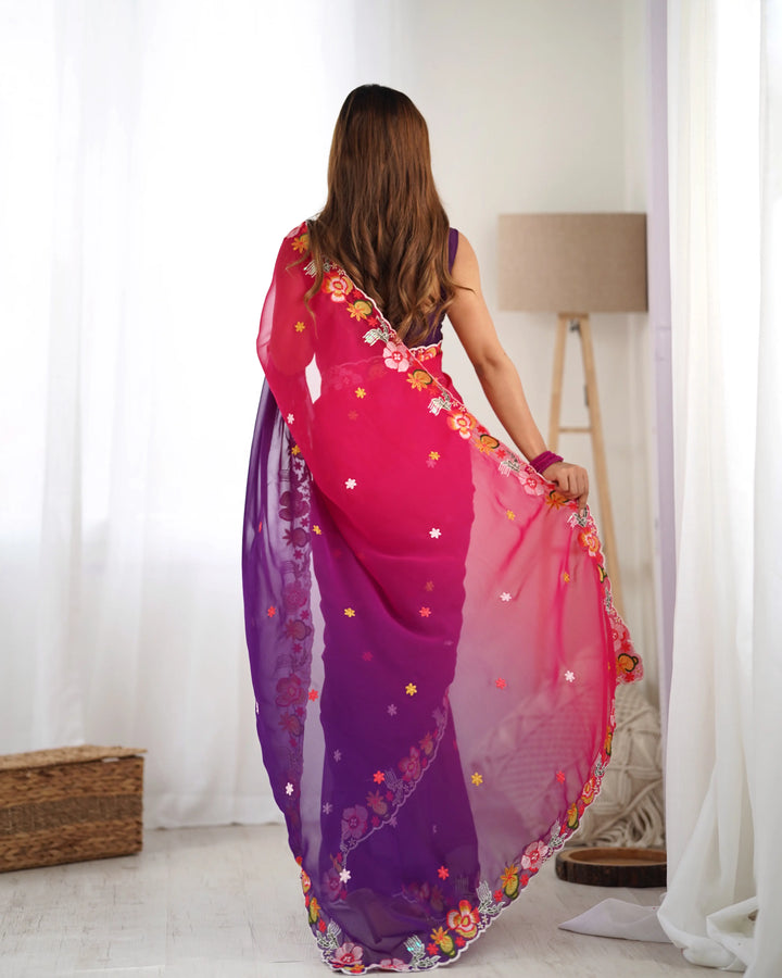 Ethnic Charm Georgette Saree with All Over Embroidered Detailing