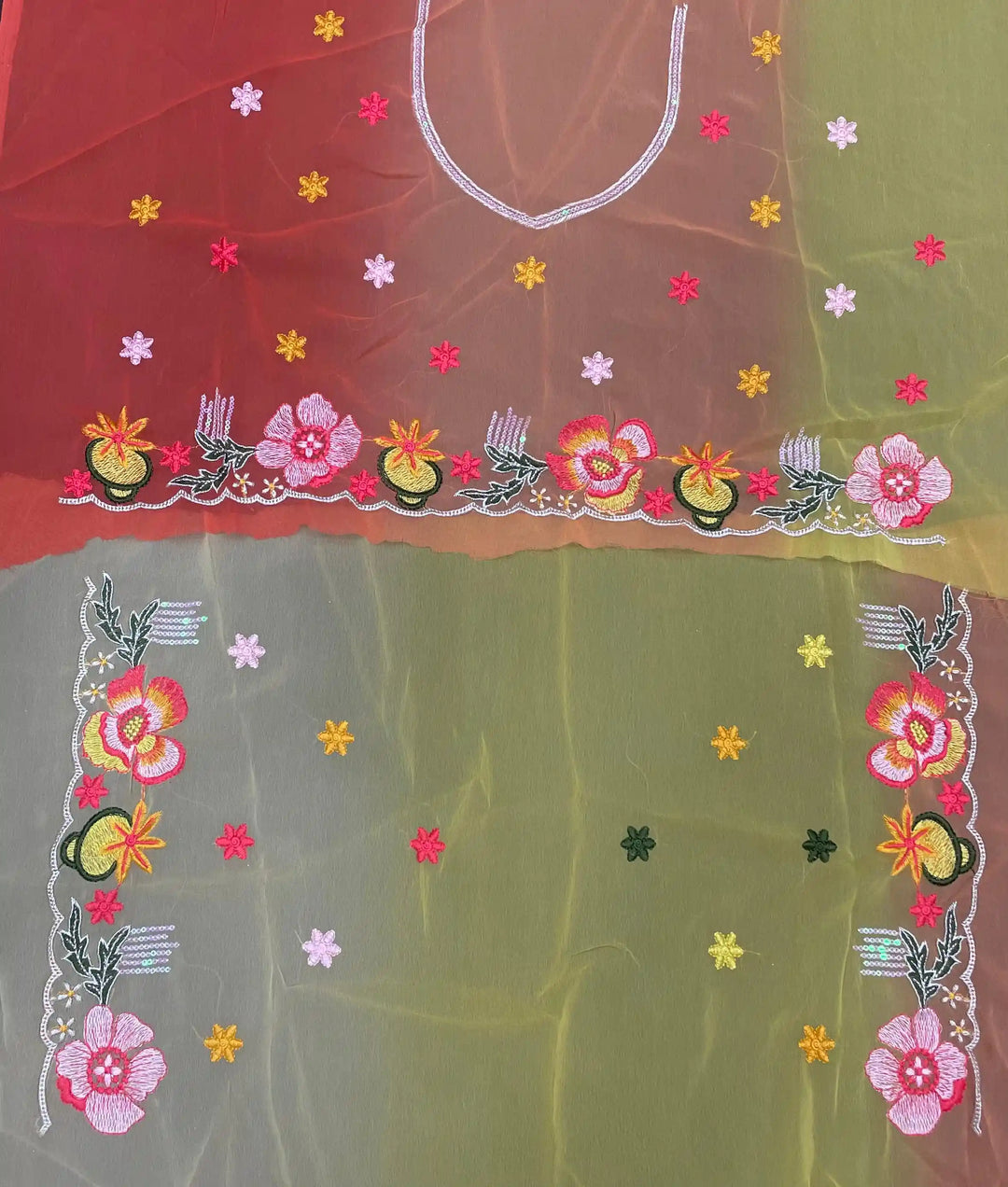 Ethnic Charm Georgette Saree with All Over Embroidered Detailing