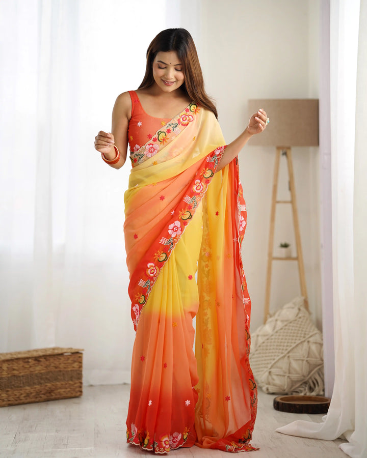 Ethnic Charm Georgette Saree with All Over Embroidered Detailing