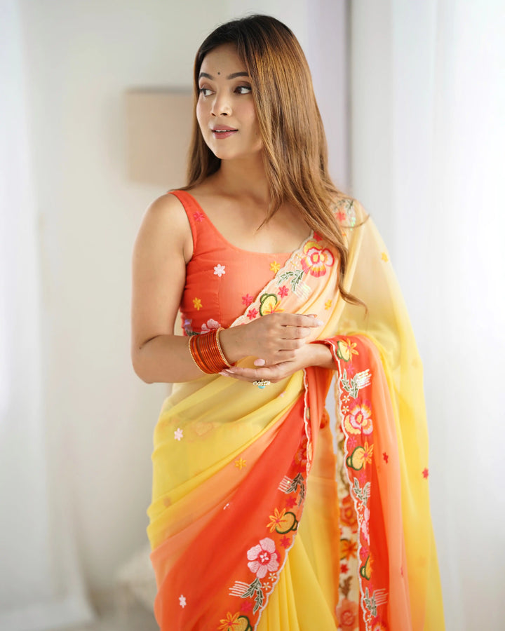 Ethnic Charm Georgette Saree with All Over Embroidered Detailing