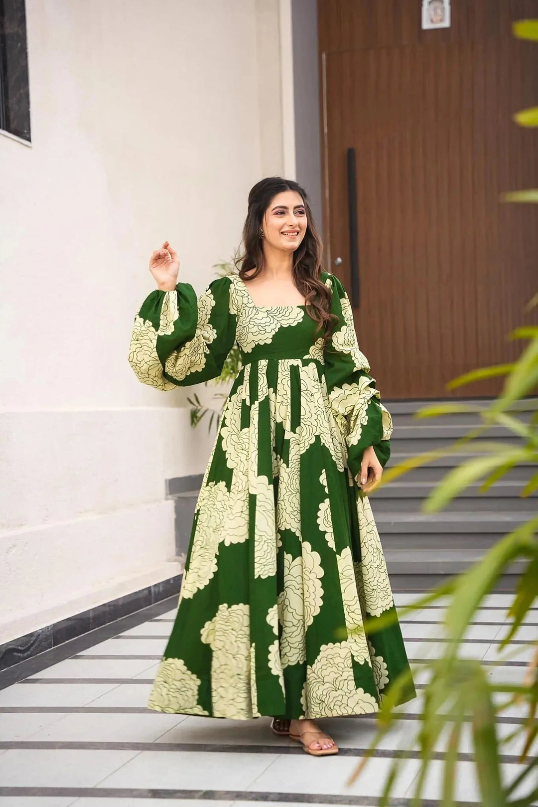 Stylish Green Gown in Soft Rayon Fabric – Perfect for Celebrations