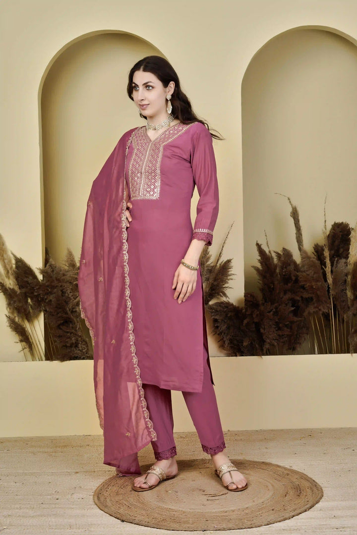 Stylish Dark Peach Embroidered Salwar Kameez Set for Party Wear