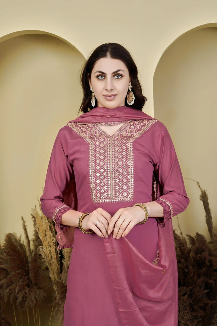 Stylish Dark Peach Embroidered Salwar Kameez Set for Party Wear