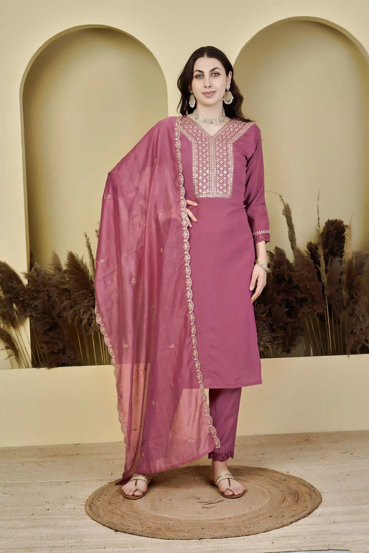 Stylish Dark Peach Embroidered Salwar Kameez Set for Party Wear