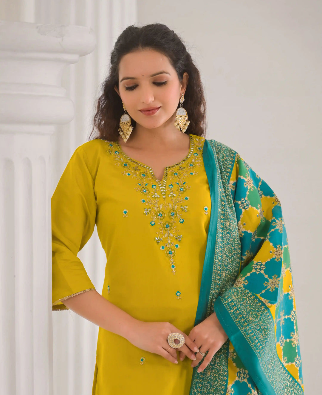 Stylish Yellow Salwar Suit Set in Viscose Chanderi Fabric