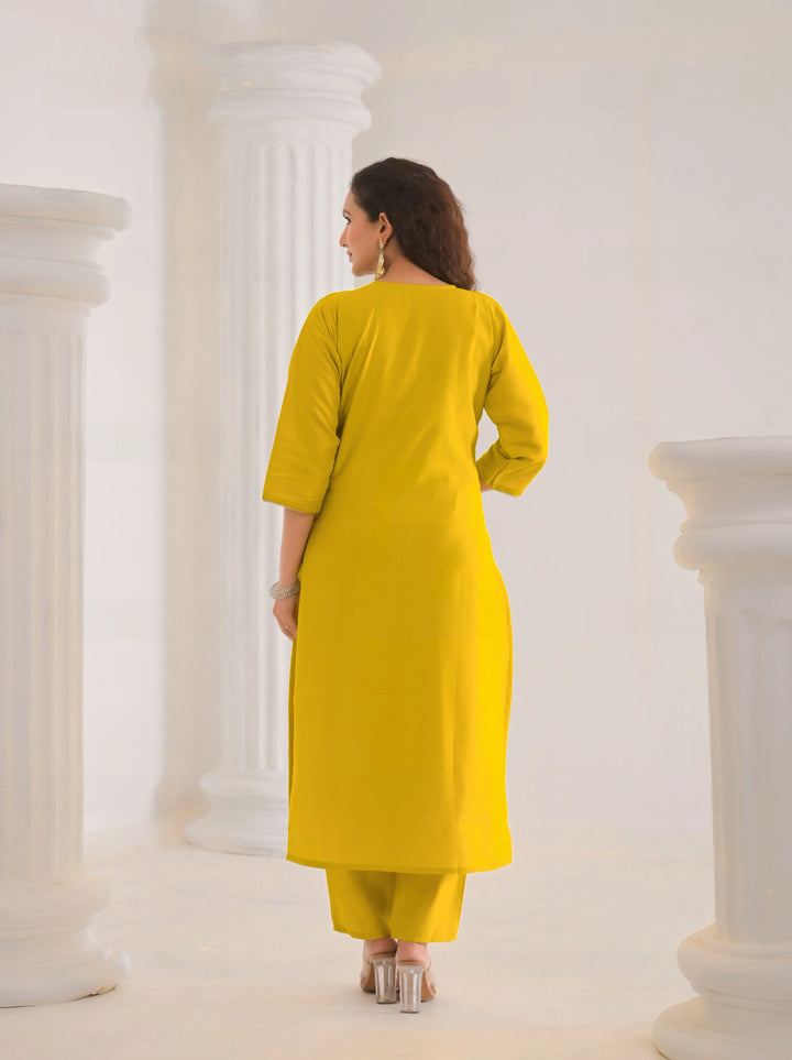Stylish Yellow Salwar Suit Set in Viscose Chanderi Fabric