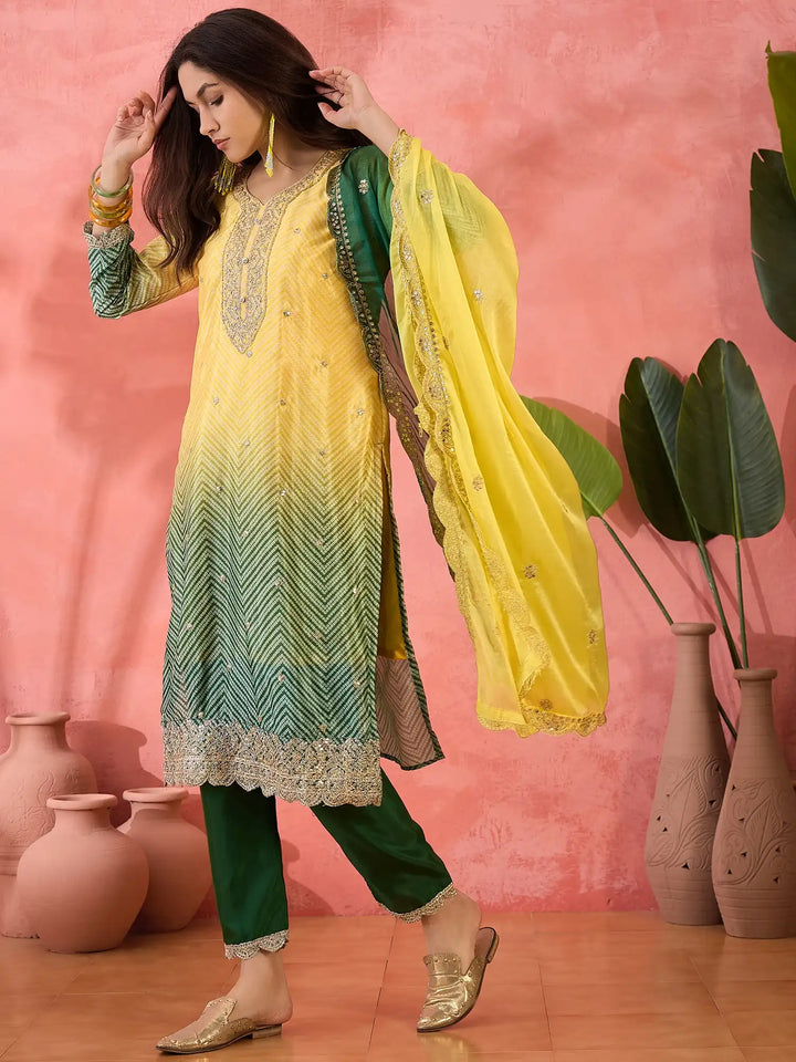 Premium Chinon Silk Embroidered Suit with Dupatta