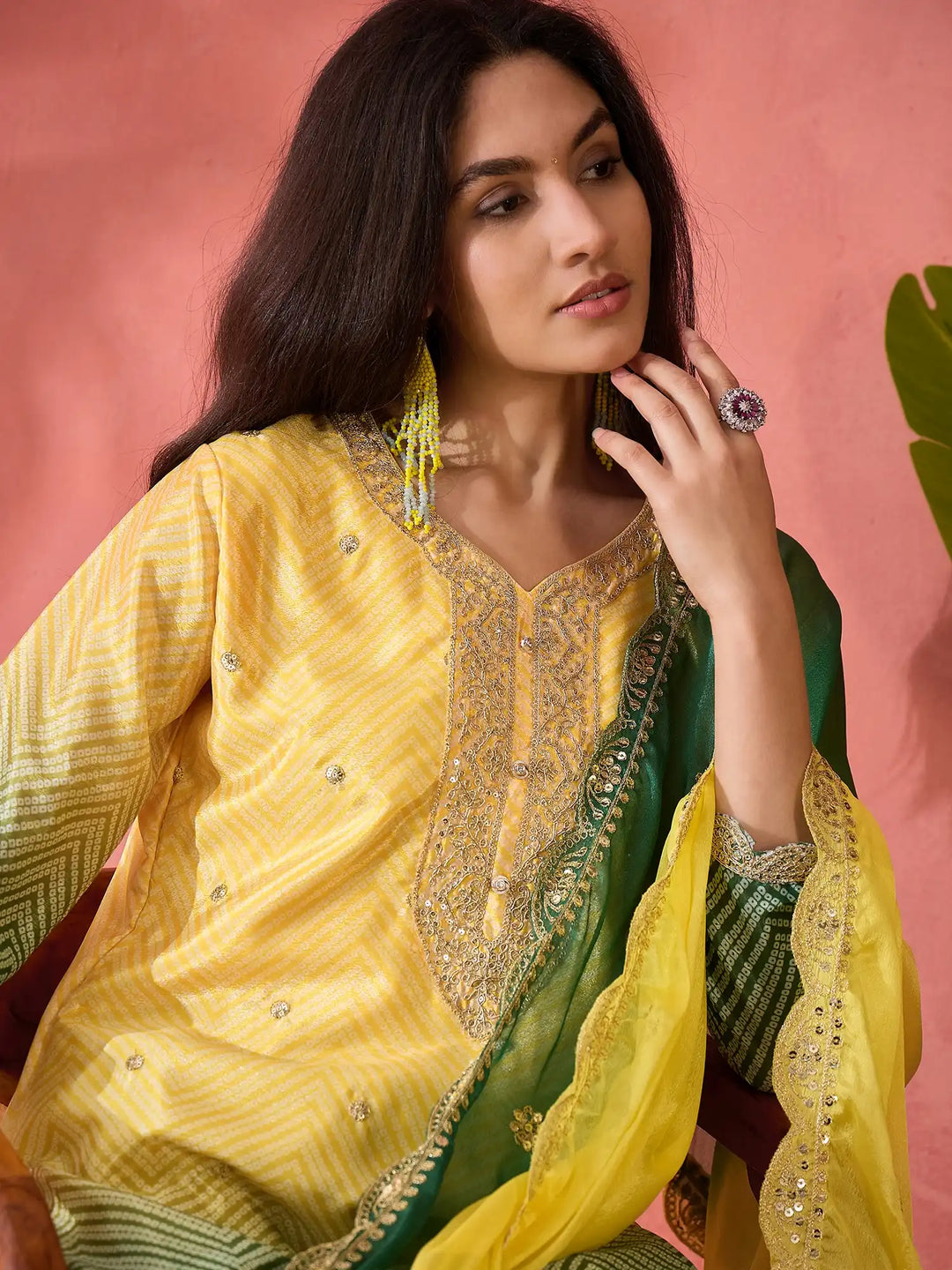 Premium Chinon Silk Embroidered Suit with Dupatta