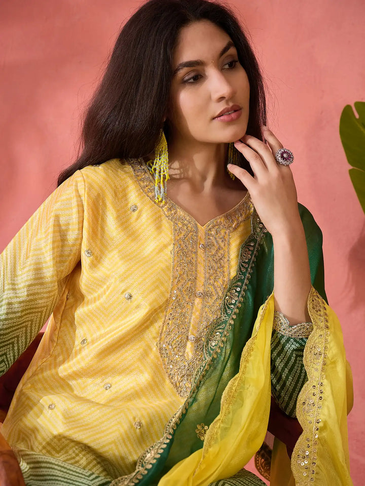 Premium Chinon Silk Embroidered Suit with Dupatta