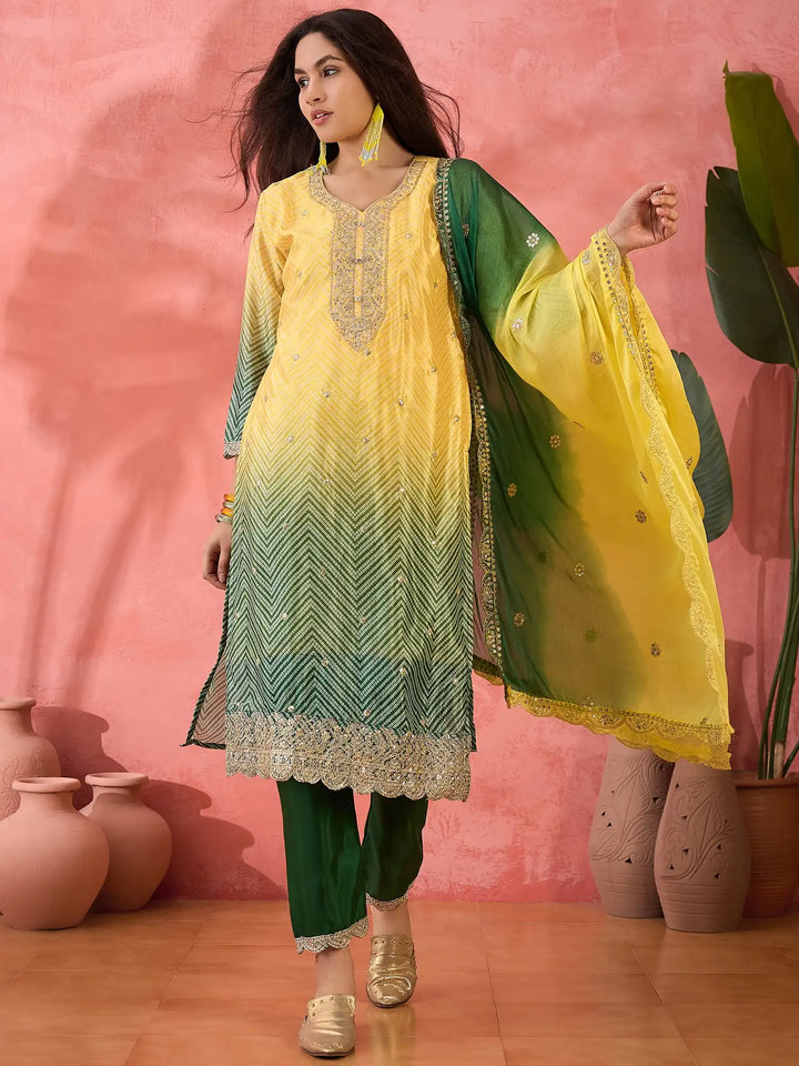 Premium Chinon Silk Embroidered Suit with Dupatta