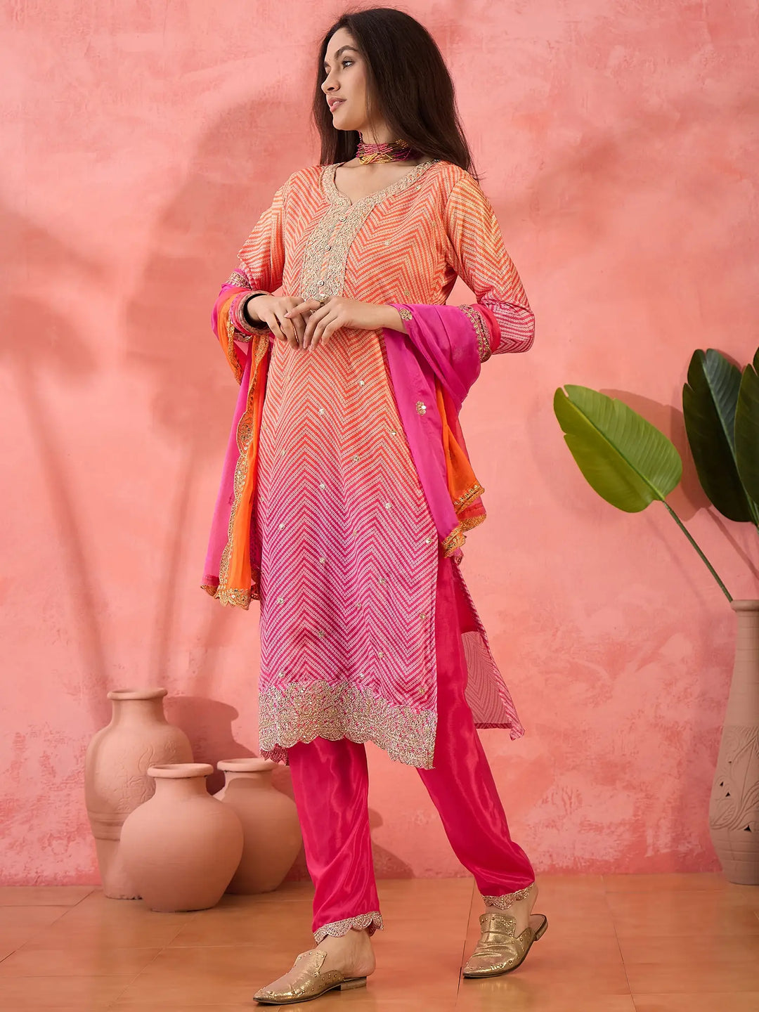 Premium Chinon Silk Embroidered Suit with Dupatta