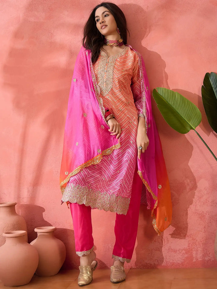 Premium Chinon Silk Embroidered Suit with Dupatta