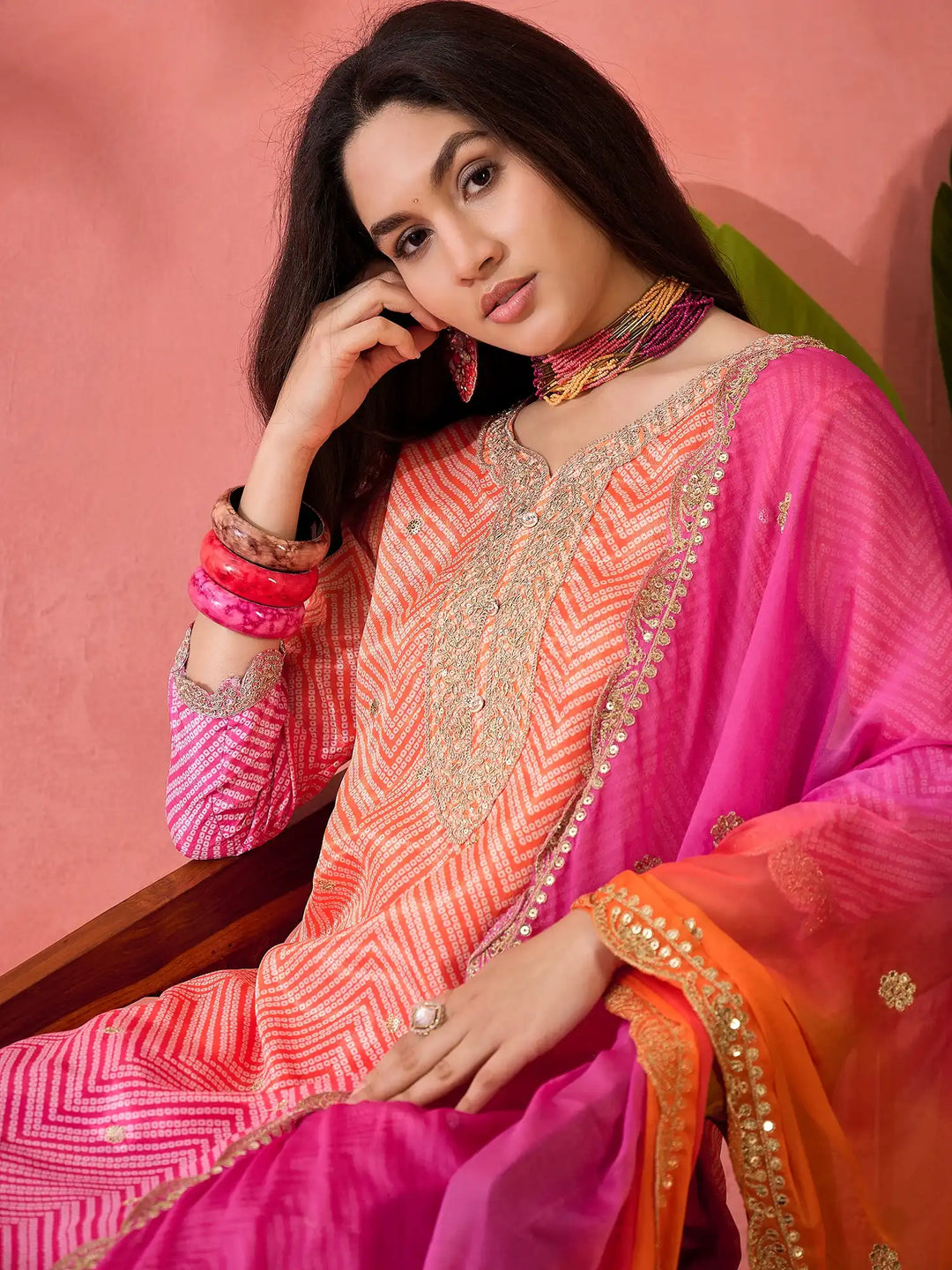 Premium Chinon Silk Embroidered Suit with Dupatta