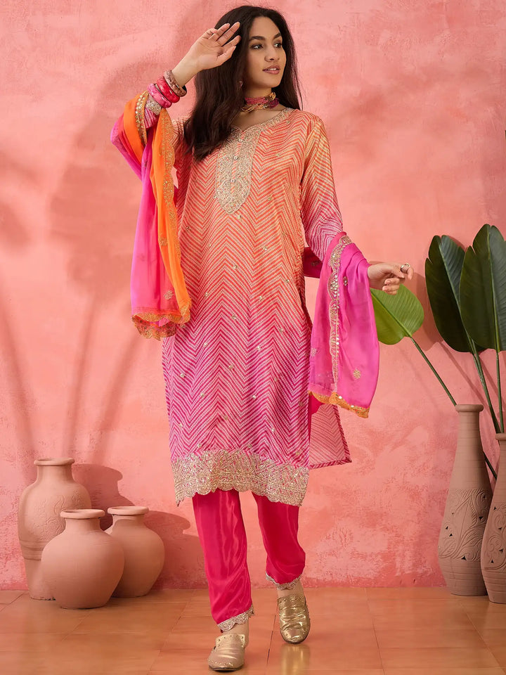 Premium Chinon Silk Embroidered Suit with Dupatta