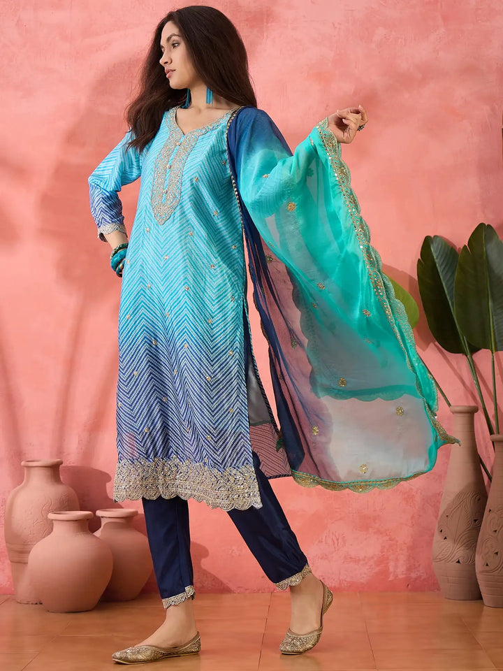 Premium Chinon Silk Embroidered Suit with Dupatta