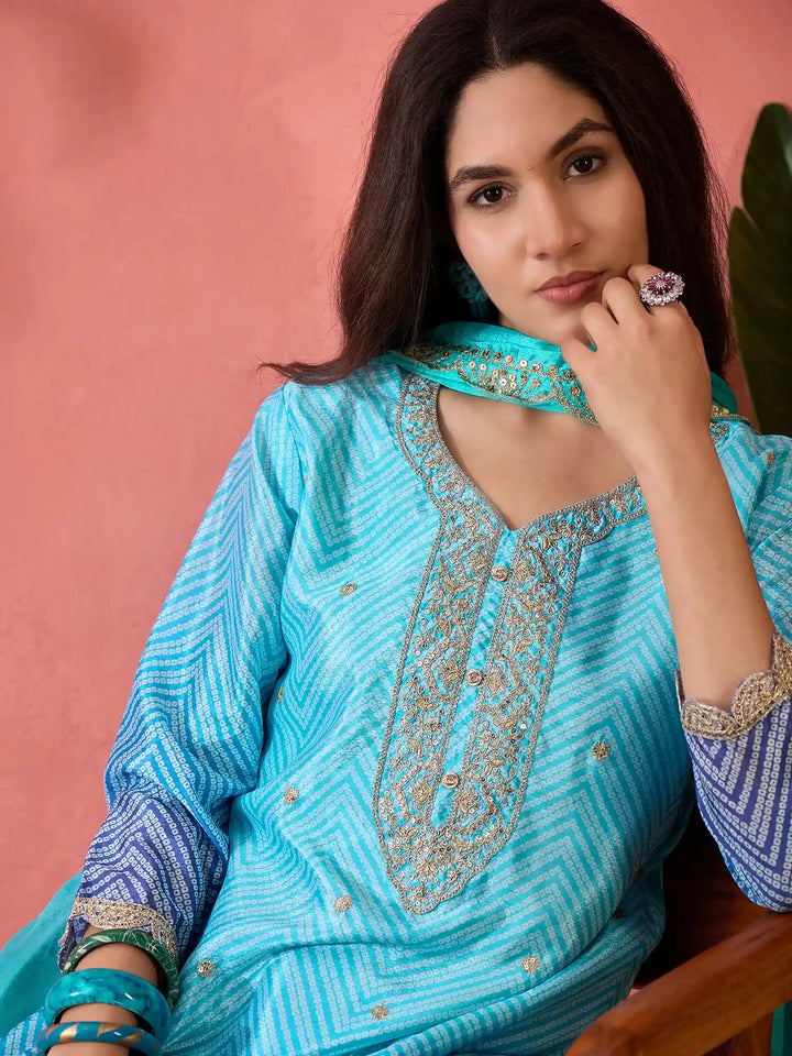 Premium Chinon Silk Embroidered Suit with Dupatta