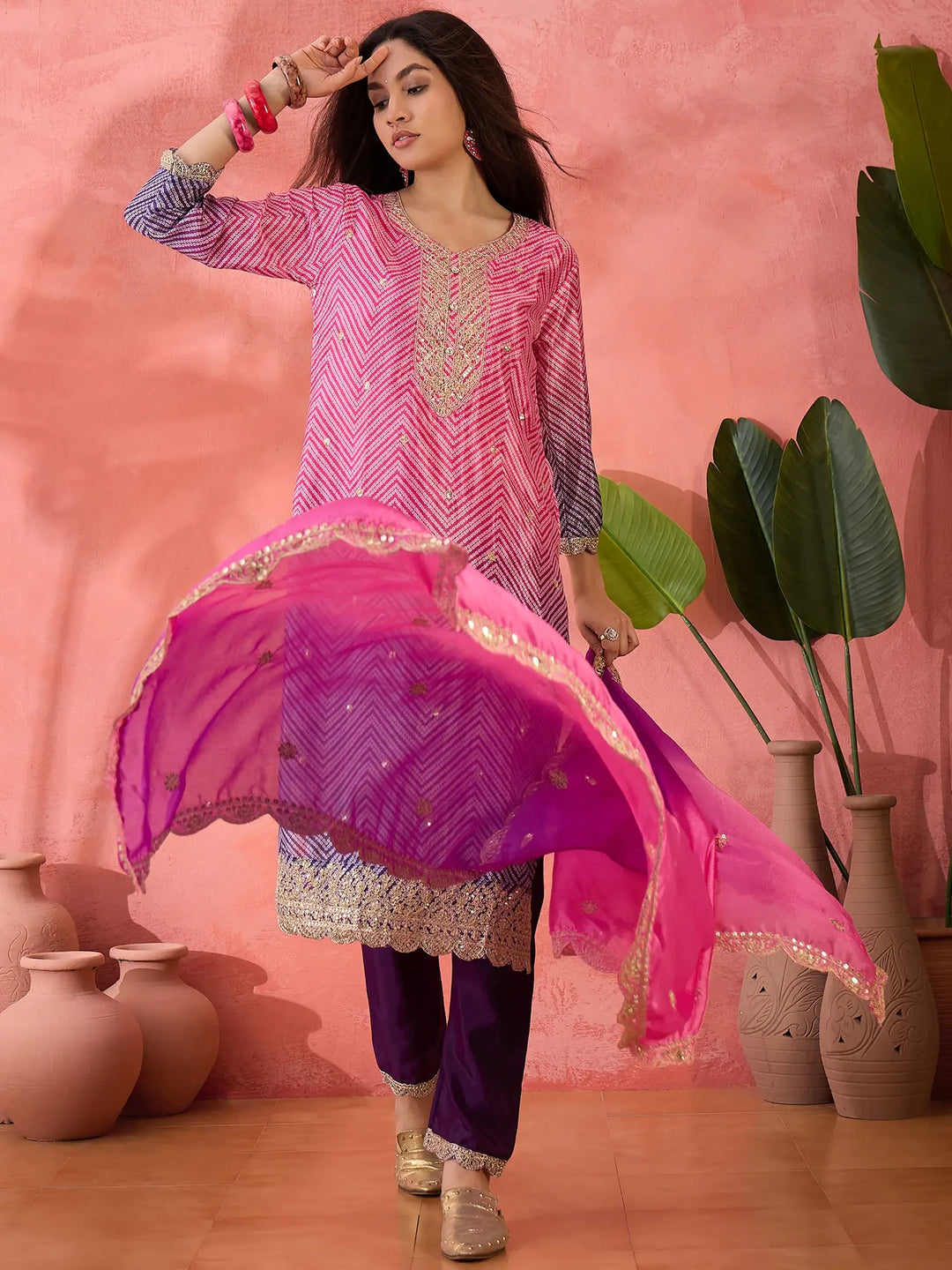 Premium Chinon Silk Embroidered Suit with Dupatta