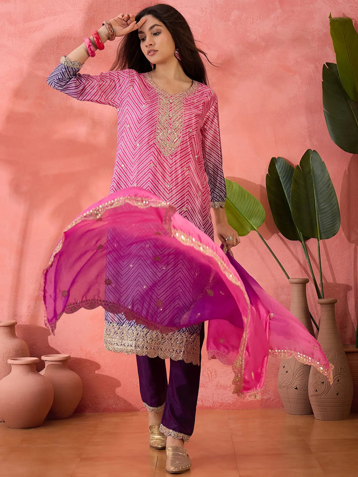 Premium Chinon Silk Embroidered Suit with Dupatta