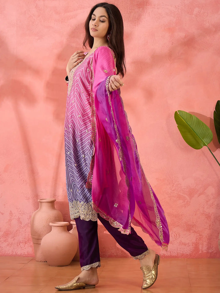 Premium Chinon Silk Embroidered Suit with Dupatta
