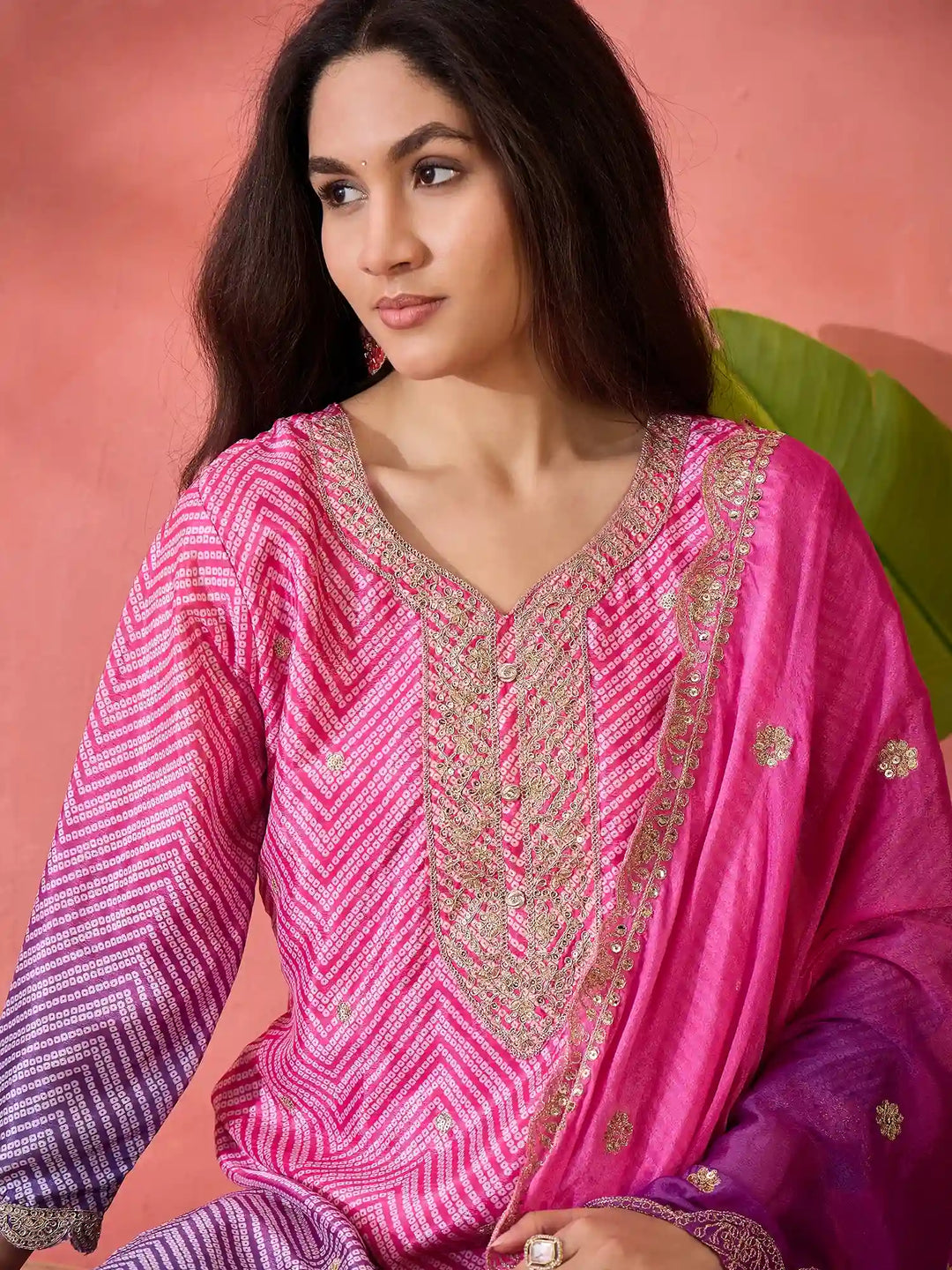 Premium Chinon Silk Embroidered Suit with Dupatta