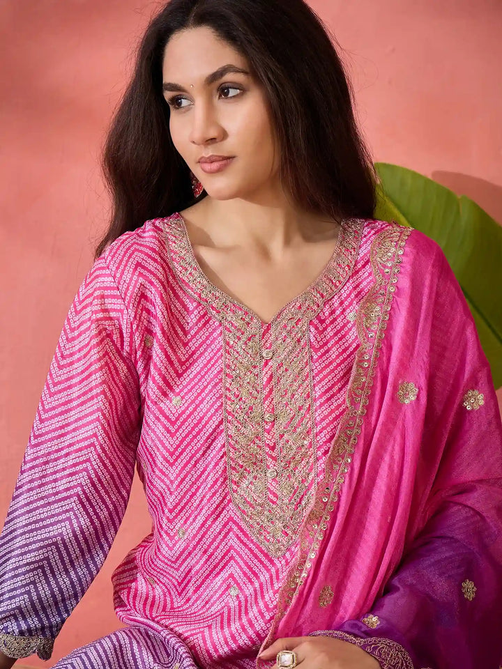 Premium Chinon Silk Embroidered Suit with Dupatta