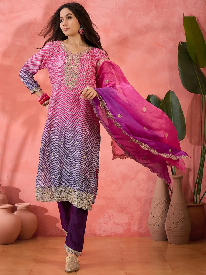 Premium Chinon Silk Embroidered Suit with Dupatta