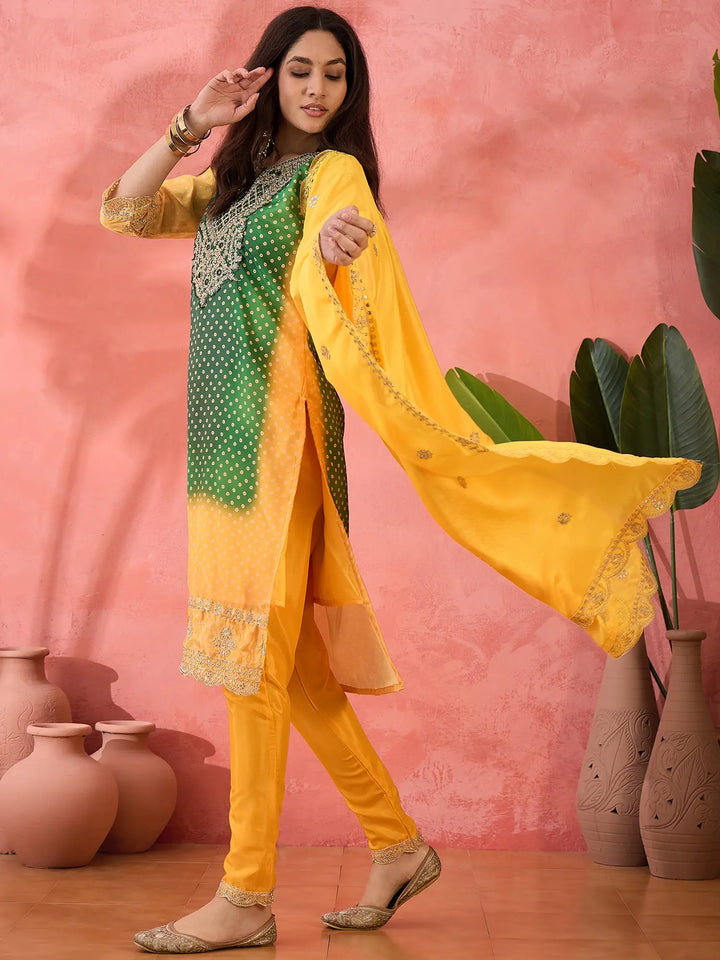 Sophisticated Printed & Embroidered Chinon Silk Suit Set