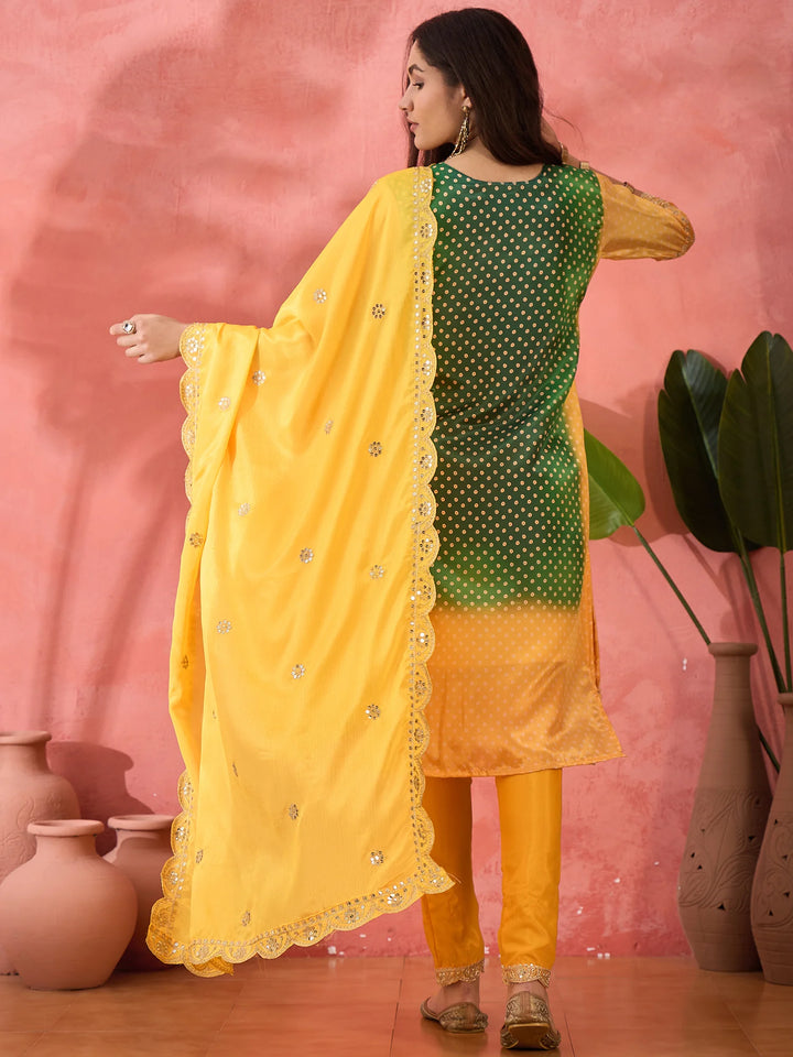 Sophisticated Printed & Embroidered Chinon Silk Suit Set