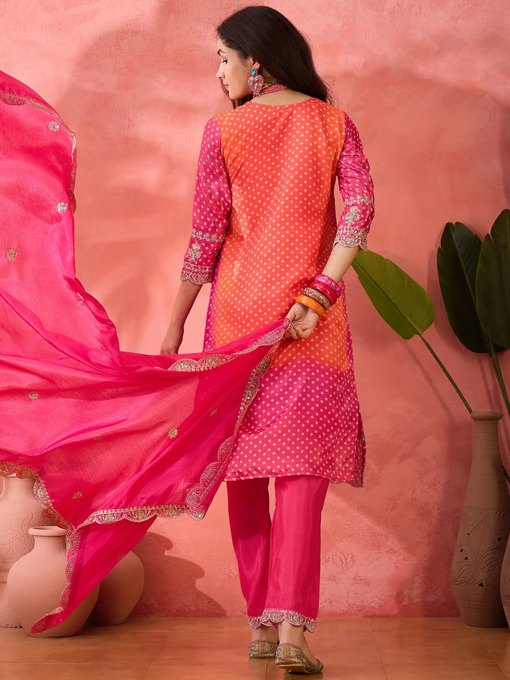 Sophisticated Printed & Embroidered Chinon Silk Suit Set