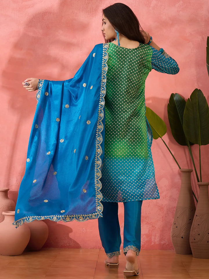 Sophisticated Printed & Embroidered Chinon Silk Suit Set