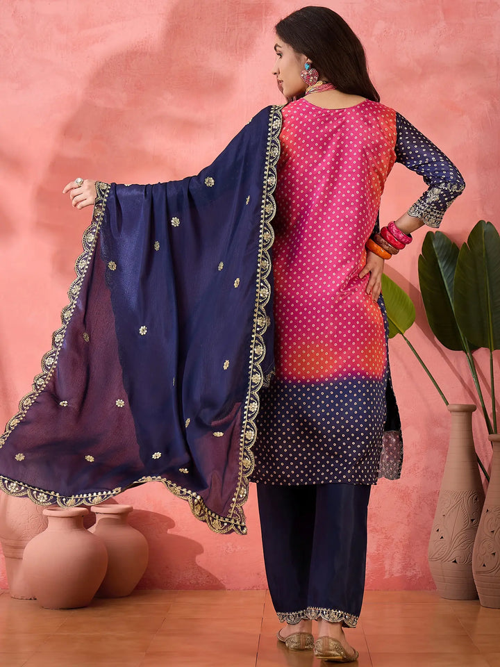 Sophisticated Printed & Embroidered Chinon Silk Suit Set