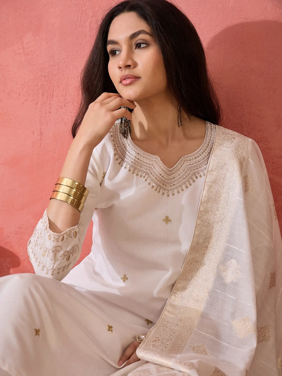 Roman Silk Salwar Kameez with Jacquard Dupatta & Embroidery