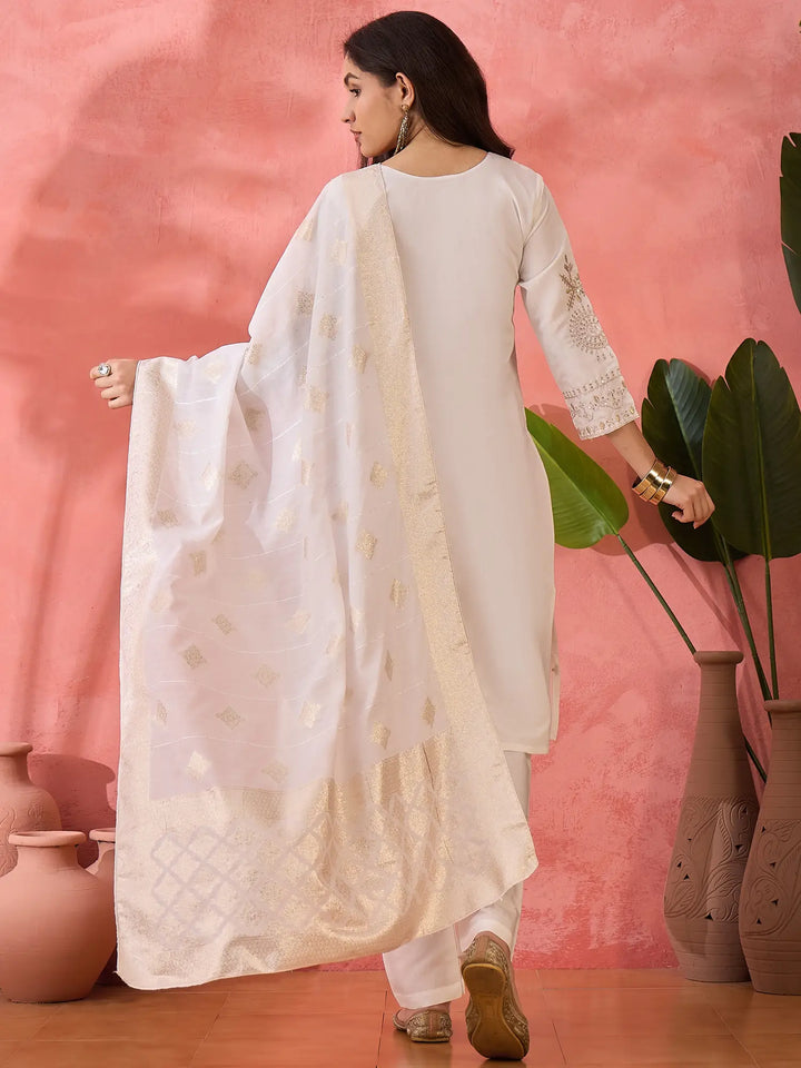 Roman Silk Salwar Kameez with Jacquard Dupatta & Embroidery