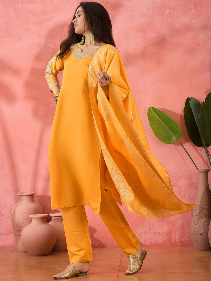 Roman Silk Salwar Kameez with Jacquard Dupatta & Embroidery