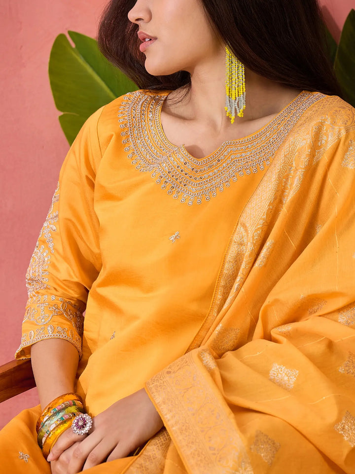 Roman Silk Salwar Kameez with Jacquard Dupatta & Embroidery