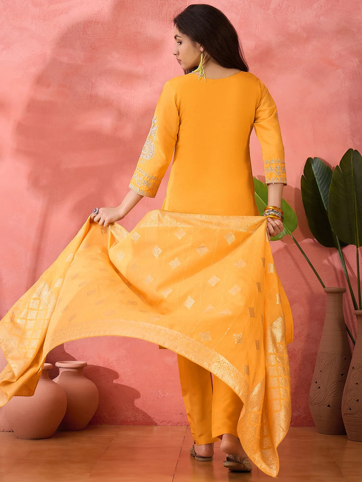 Roman Silk Salwar Kameez with Jacquard Dupatta & Embroidery