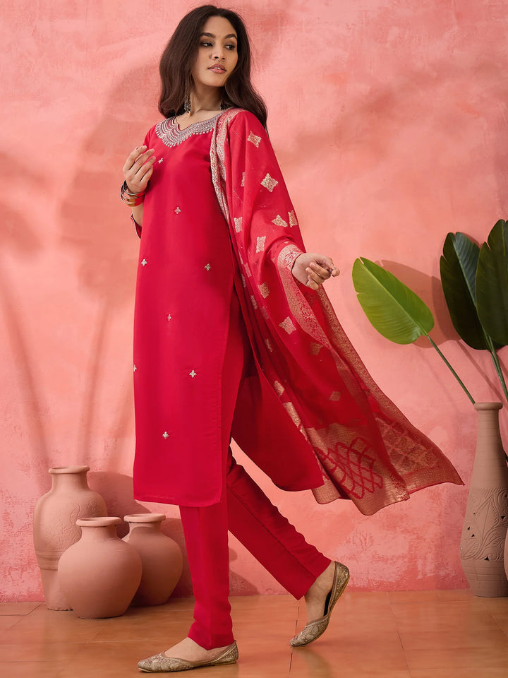 Roman Silk Salwar Kameez with Jacquard Dupatta & Embroidery
