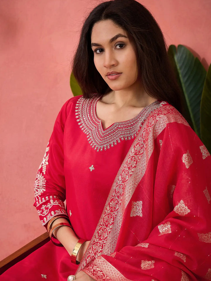 Roman Silk Salwar Kameez with Jacquard Dupatta & Embroidery