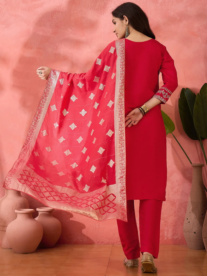 Roman Silk Salwar Kameez with Jacquard Dupatta & Embroidery