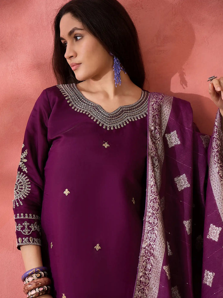 Roman Silk Salwar Kameez with Jacquard Dupatta & Embroidery