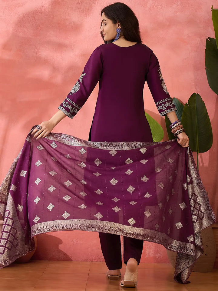 Roman Silk Salwar Kameez with Jacquard Dupatta & Embroidery
