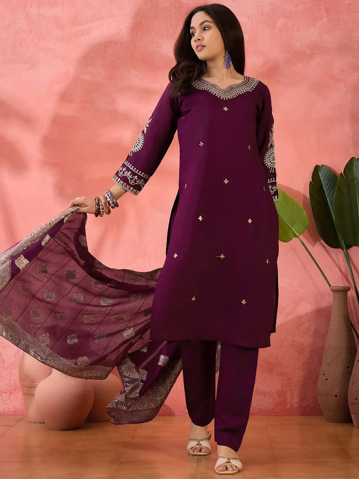 Roman Silk Salwar Kameez with Jacquard Dupatta & Embroidery