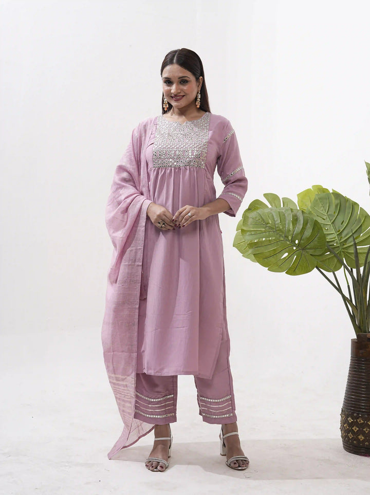 Vertical Silk Suit Set with Banarasi Dupatta & Sequins Work For Fetive Wear