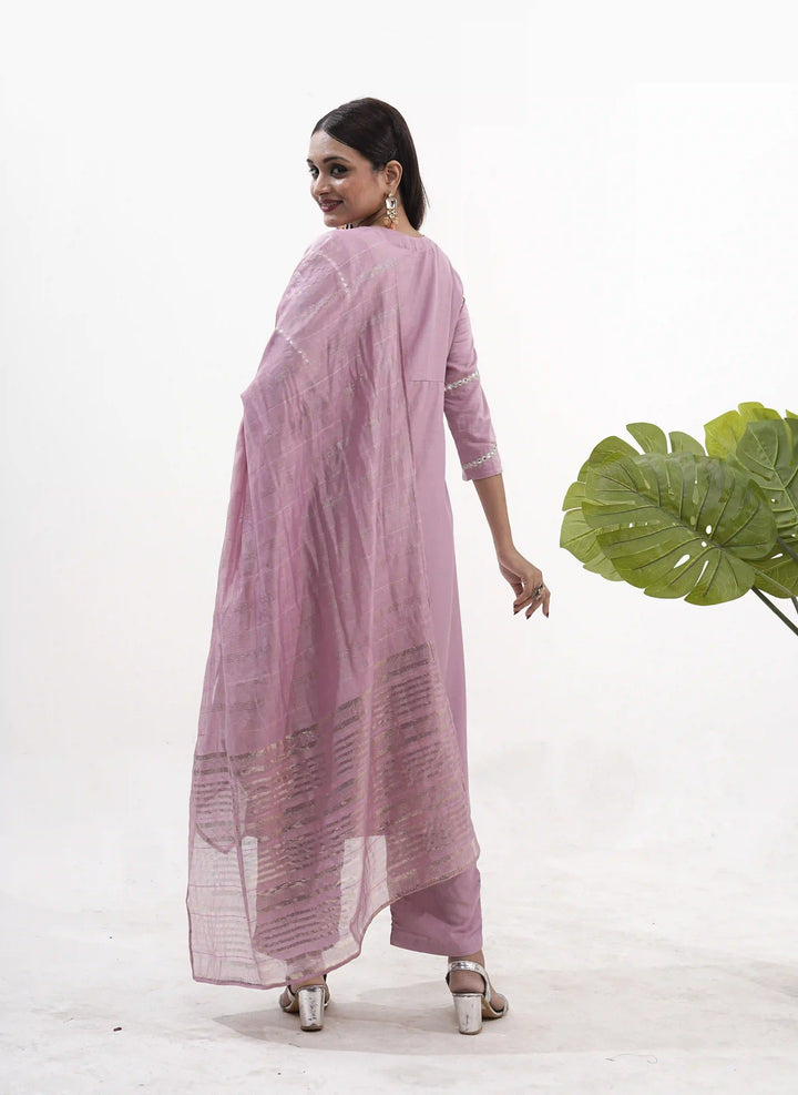 Vertical Silk Suit Set with Banarasi Dupatta & Sequins Work For Fetive Wear