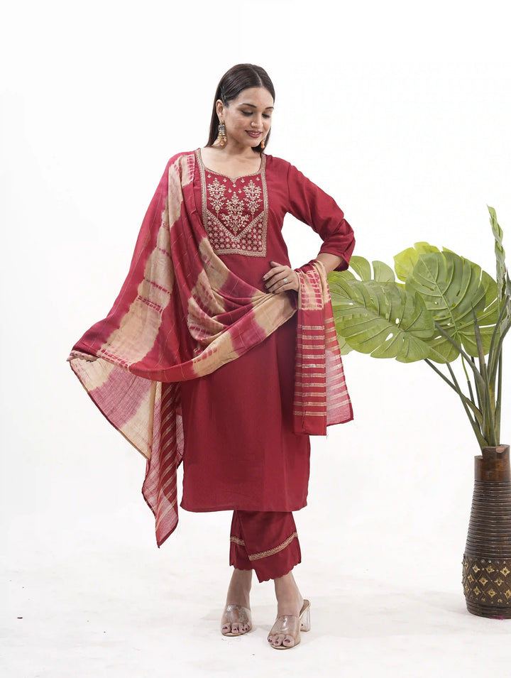 Vertical Silk Suit Set with Banarasi Dupatta & Sequins Work For Fetive Wear
