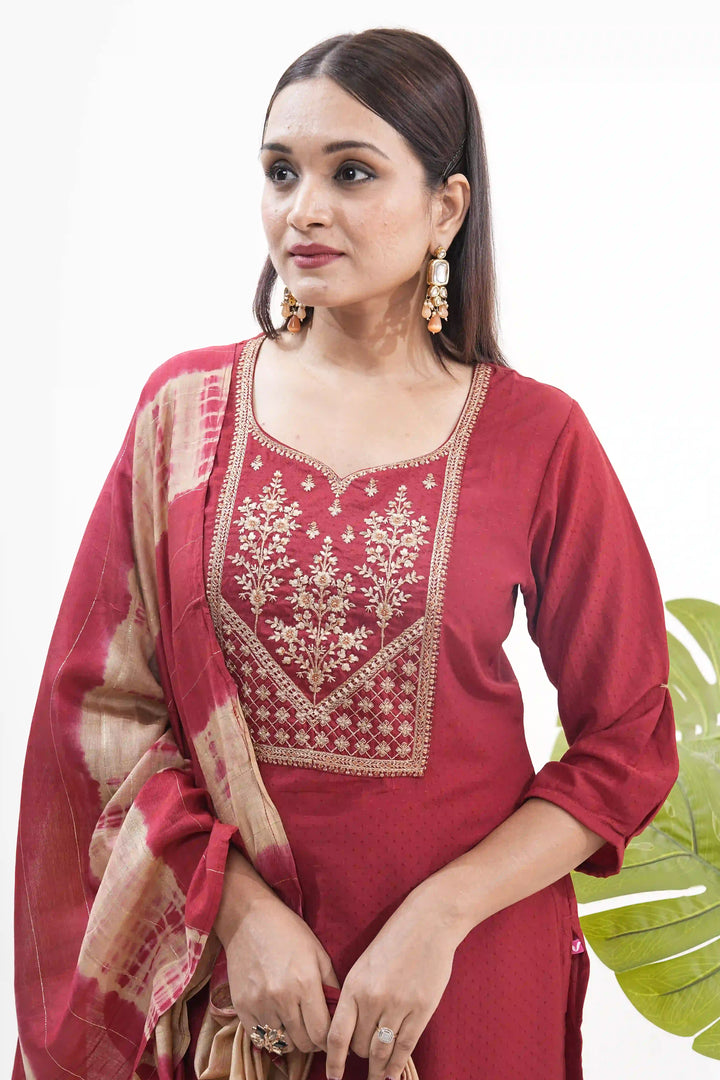 Vertical Silk Suit Set with Banarasi Dupatta & Sequins Work For Fetive Wear
