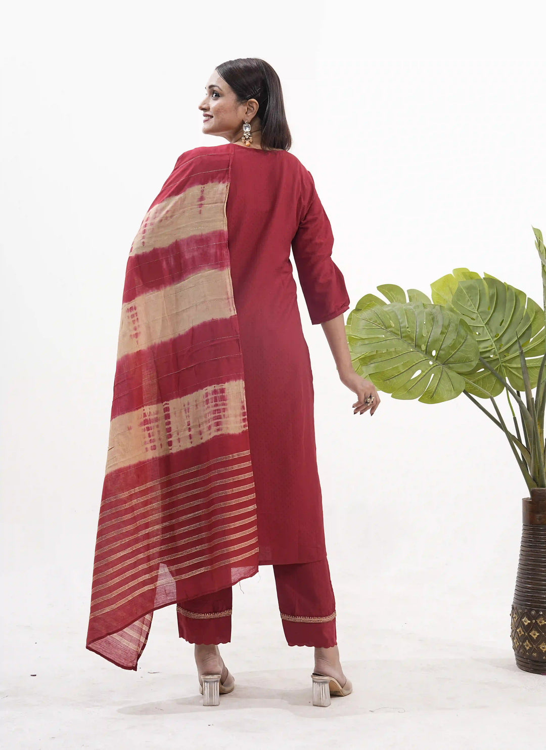 Vertical Silk Suit Set with Banarasi Dupatta & Sequins Work For Fetive Wear