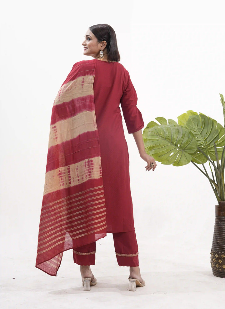 Vertical Silk Suit Set with Banarasi Dupatta & Sequins Work For Fetive Wear