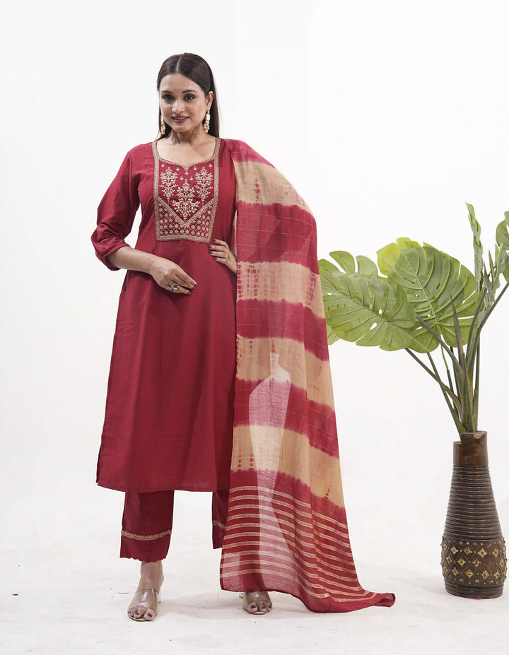 Vertical Silk Suit Set with Banarasi Dupatta & Sequins Work For Fetive Wear